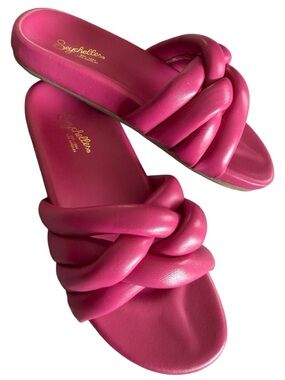 Seychelles Pink Leather Puffy Braided Slide Sandals Size 8